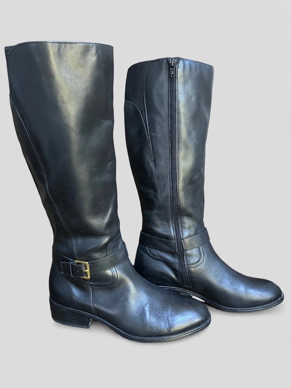 Lauren Ralph Lauren Makenze Black Leather Tall Boots Size 9B